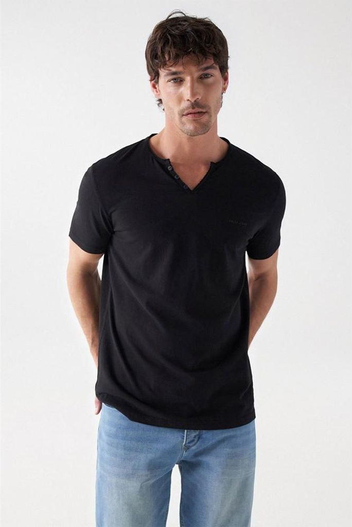 Salsa Jeans New Basic Slim Fit Kurzarm-t-shirt Mit V-ausschnitt Schwarz M Mann Schwarz M