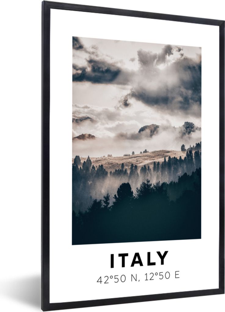 MuchoWow Gerahmtes Poster Italien - Dolomiten - Wald - Nebel 40x60 cm - Poster mit Schwarzem Bilderrahmen Wandposter Rahmen Foto Bilder - Papierd...