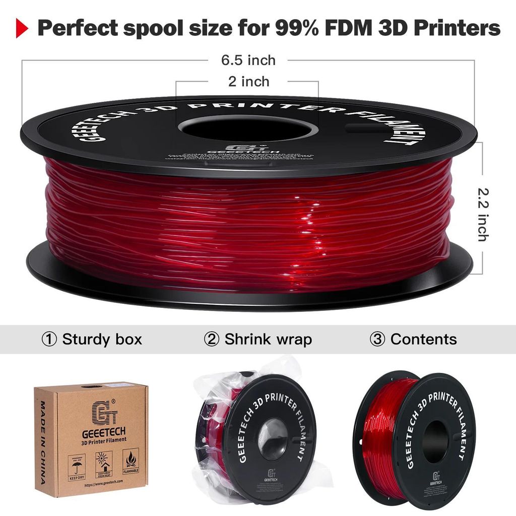 3D-Drucker-Filament - TPU 1,75 mm - Flexibel - Spule 1 kg - Shore 95A - Ungiftig - Vakuumverpackt - Rot
