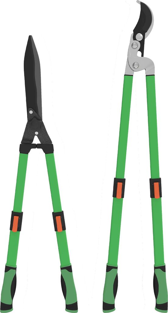 Heckenschere Set 2-teilig Gartenschere Messerlänge 90 cm Astschere mit Metallklingen, ausziehbarer Griff