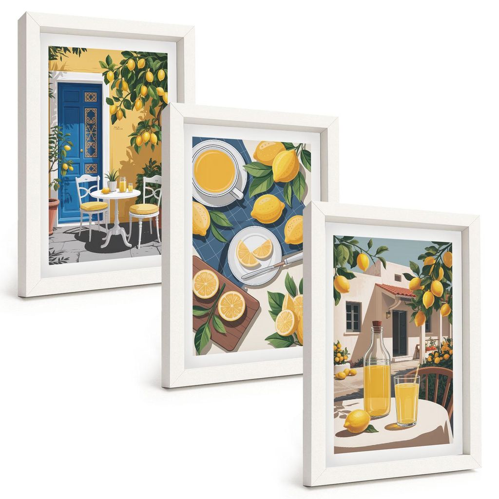 Bilder Set 3-teilig im weißen Rahmen – Wandbilder 3 Stück – gerahmte Poster für Wohnzimmer, Schlafzimmer und Flur – 20x30 cm – Patio Sun...