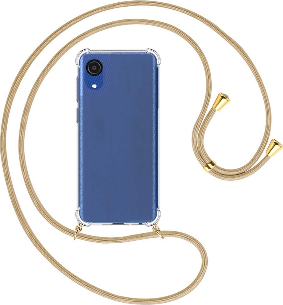 Handykette Backcover-Schutzhülle mit Band (Metall goldfarben) für Samsung Galaxy A03 Core (SM-A032 6.5'') - caramel