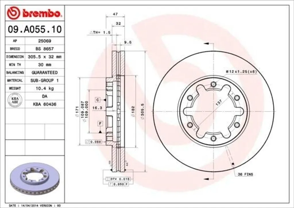 Éliminez les vibrations au freinage : Disque Brembo 09.A055.10 Patrol