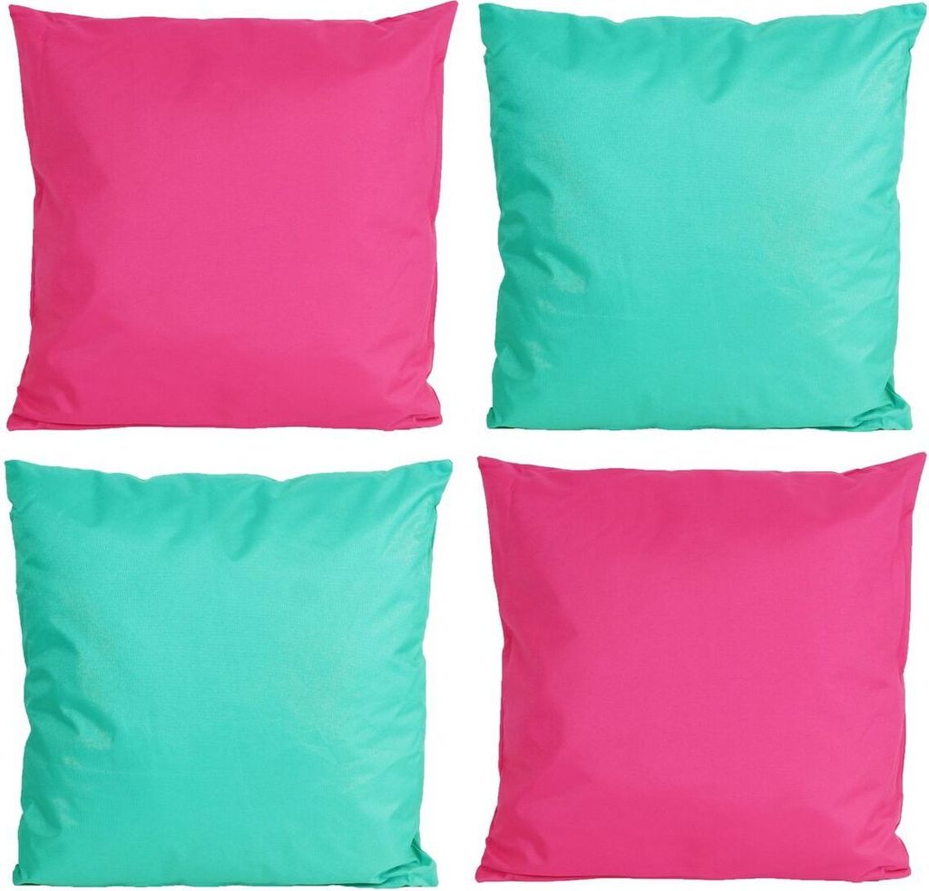 JACK 4x Outdoor Lounge Kissen 45x45cm viele Farben Dekokissen inkl. Füllung Wasserfest Sitzkissen Garten Stuhl, Farbe:2x Aqua - 2x Pink