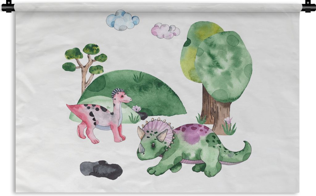MuchoWow Wandteppich Wandbehang Kinderzimmer - Zeichnung - Dinosaurier - Jungen - Mädchen - Kinder 150x100 cm Tapisserie Dekoration Wandtuch - W...