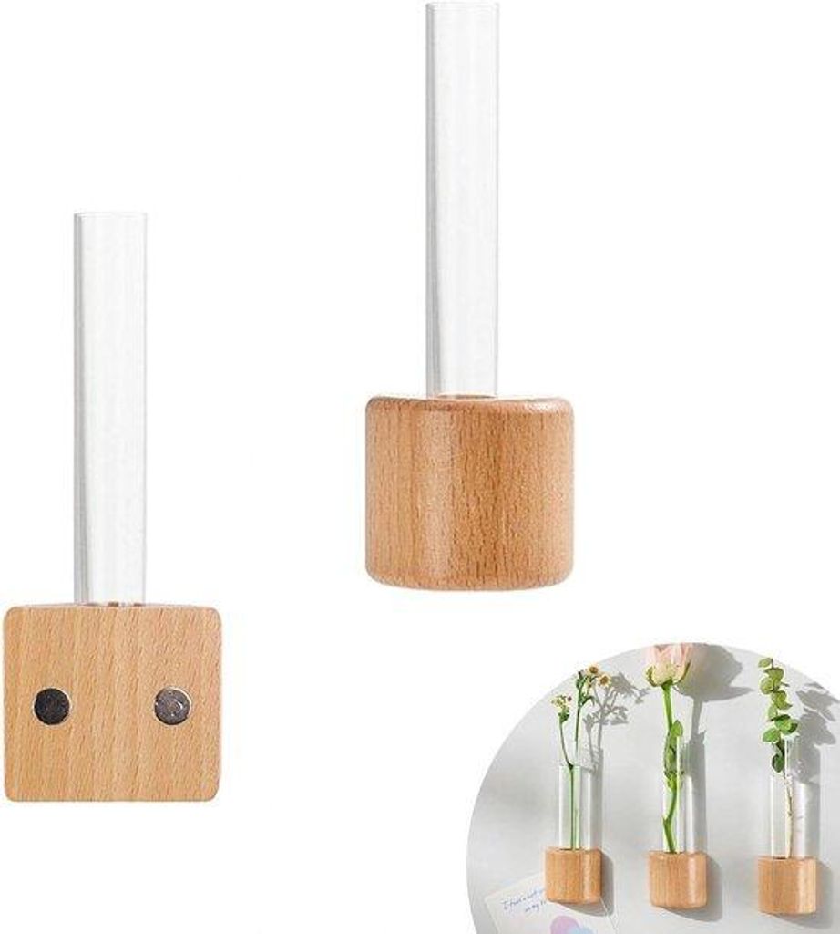 Kunststof mini-vaas set mit magnetischen Wandbehältern für Blumen - Reagenzgläser - Ideal für Büro, Schlafzimmer, Eingangsbereich