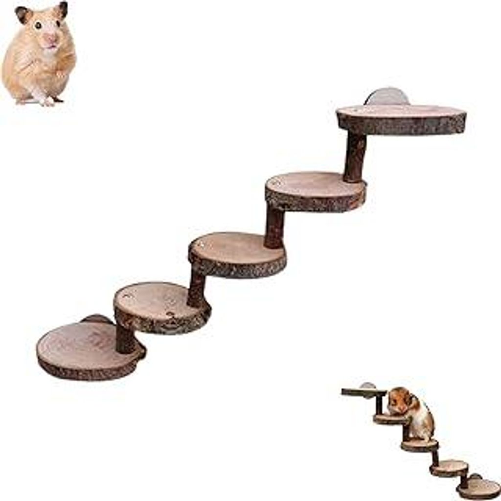 YANJI Hamsterleiter Naturholz, Hamster Kletterspielzeug, Hölzerne Hamsterleiter, Hamster Übungsspielzeug, Holzleiter Spielzeug, 5-Lagiges, für M...