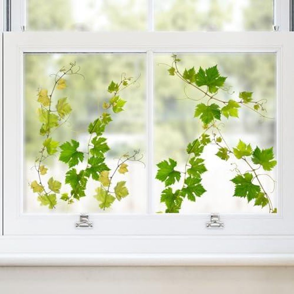 Supzone Fensterbilder Selbstklebend Grüne Blätter Fensteraufkleber Sommer Frühling Weinrebe Fenstersticker Anti-Kollision Vögel Fensterfolie Gl...