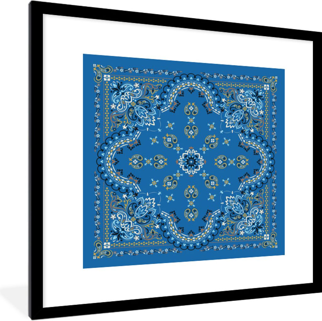 MuchoWow Gerahmtes Poster Mandala - Muster - Blau 40x40 cm - Poster mit Schwarzem Bilderrahmen Wandposter Rahmen Foto Bilder - Poster - Plakat im...