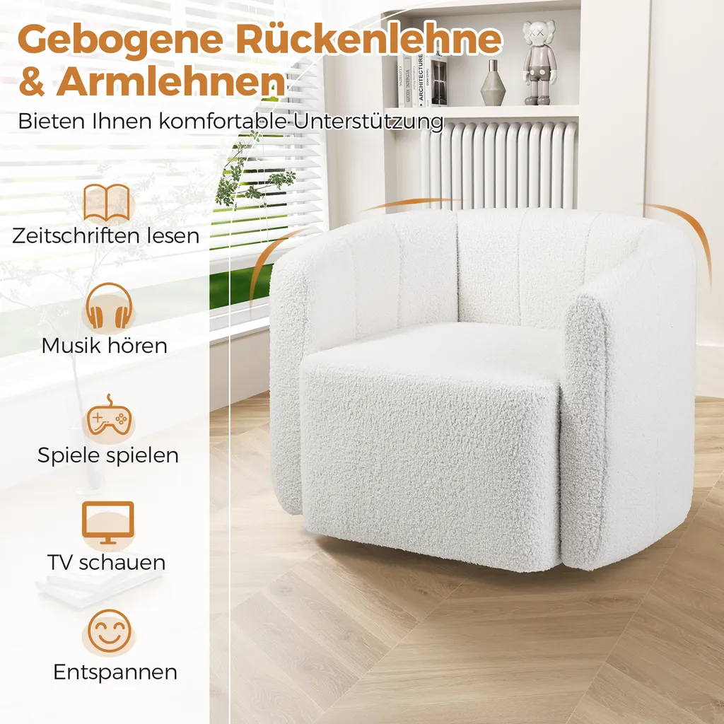 Fauteuil sherpa pivotant bouclé blanc COSTWAY pour salon moderne