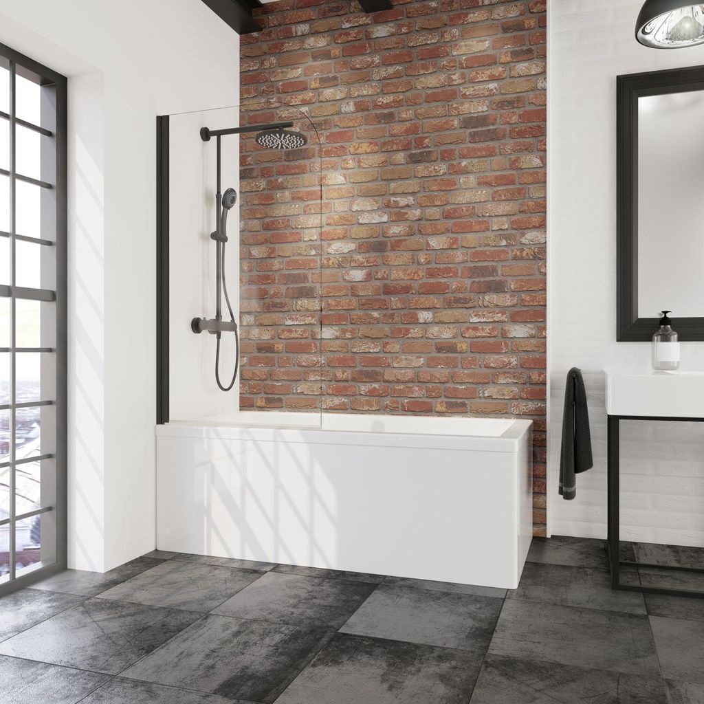 Schulte Duschwand Black Style 1-teilig schwenkbar - 80 x 140 cm, 5 mm Sicherheitsglas Klar Hell, Matt Schwarz