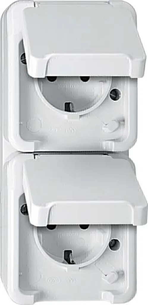 Prise double murale pour garage et cave Merten AQUASTAR Verticale Gris