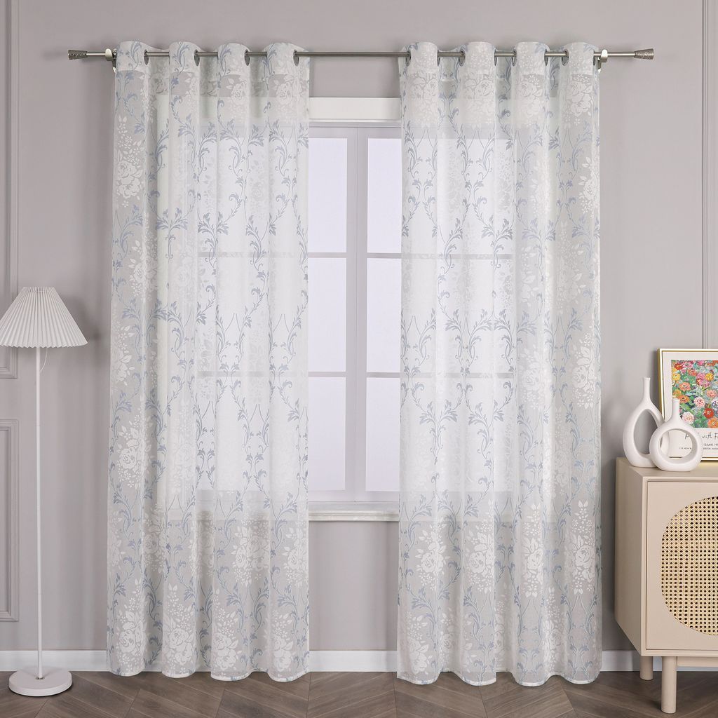 Joyswahl Vorhang Modern Gardinen mit Ösen Ausbrenner Voile Vorhänge Transparent Schlafzimmer Wohnzimmer, Blau HxB 145x140cm, 1 Stück