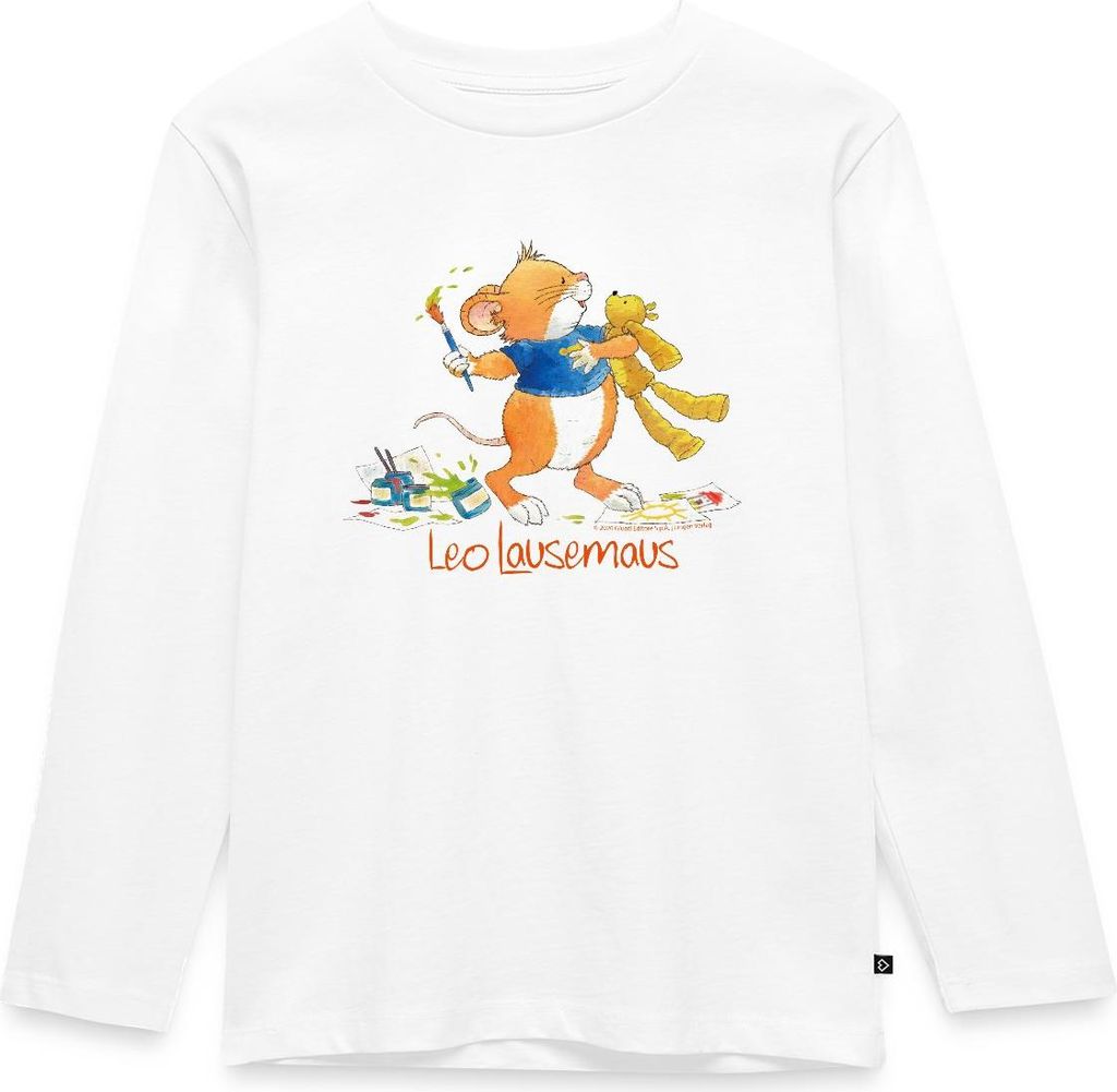 Spreadshirt Leo Lausemaus Malen mit Teddy Kinder Premium Langarmshirt, 134/140 (8 Jahre), Weiß