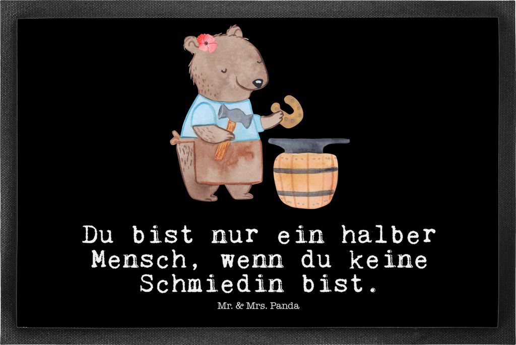 Mr. & Mrs. Panda Fussmatte Schmiedin Herz 50 x 75 cm - Schwarz - Geschenk, Gummimatte, fußmatte, Schmutzmatte, Eingangsteppich, Fußabstreifer