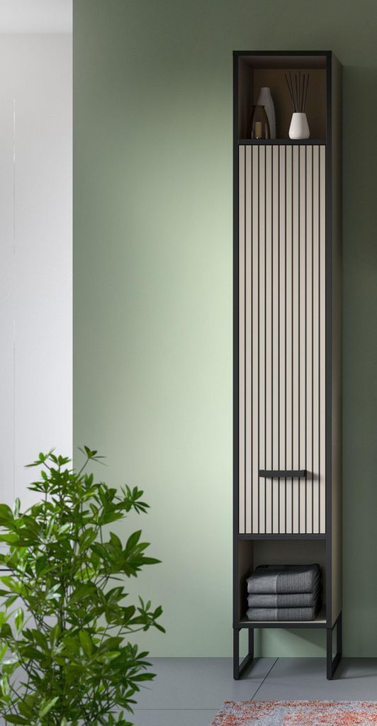 Bagno Hochschrank Bad 1 Tür 2 Fächer hellgrau, cremefarben.