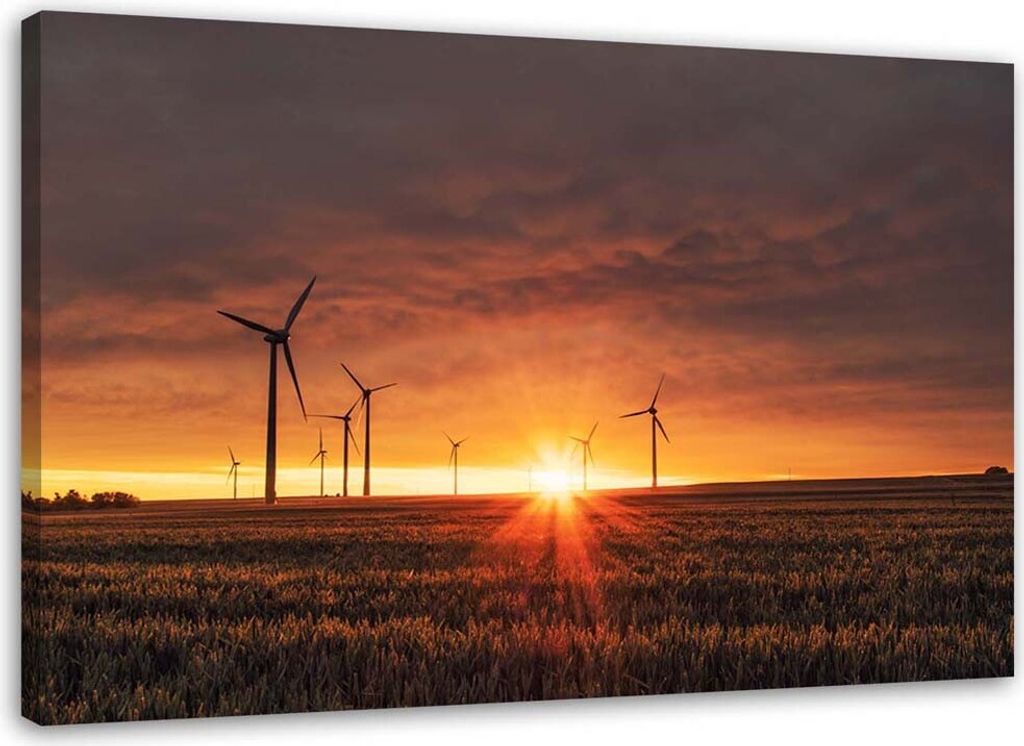 Leinwandbild sonnenuntergang und windmühlen 120x80 cm Feeby orange wandbild bereit zum aufhängen