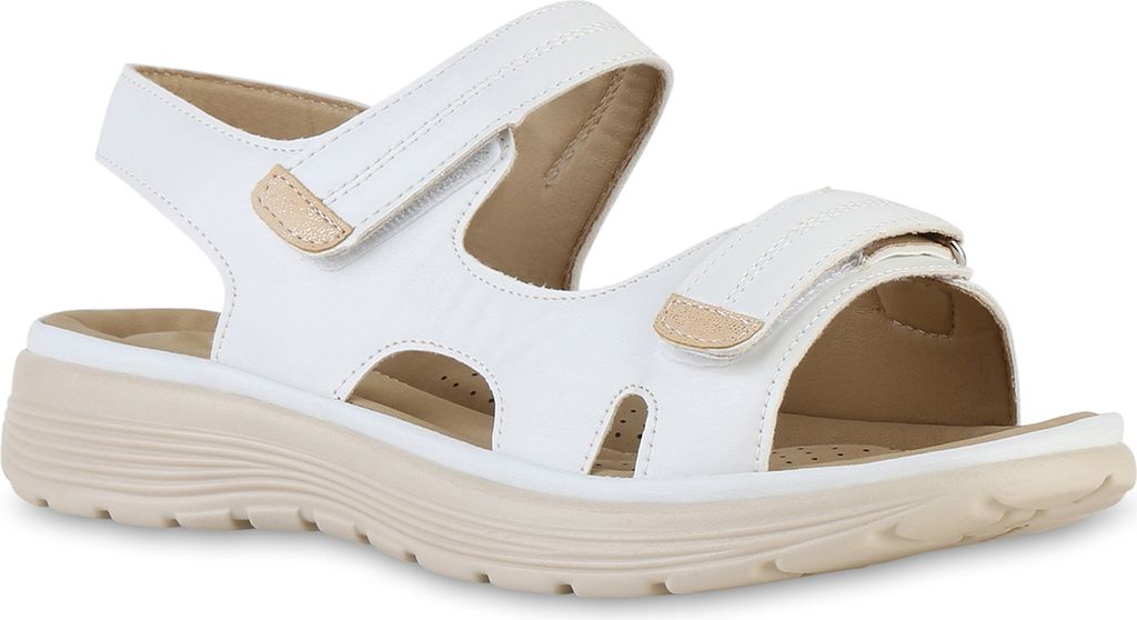 VAN HILL Damen Komfort Sandalen Bequeme Cut-outs Profil-Sohle Schuhe 841626, Farbe: Weiß, Größe: 37