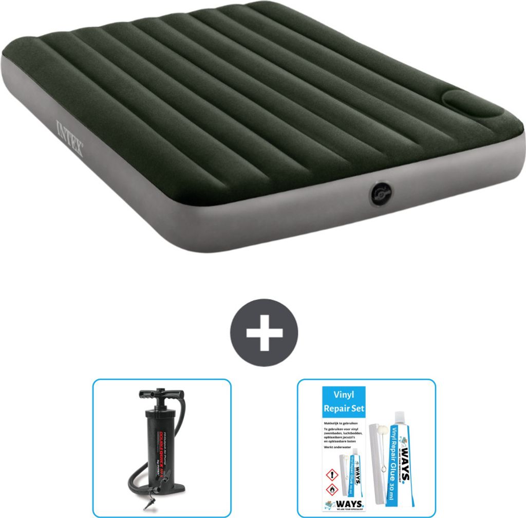 Intex Luftbett - 2 Personen - 152 x 203 x 25 cm - Grün - Pumpe en Reperaturset