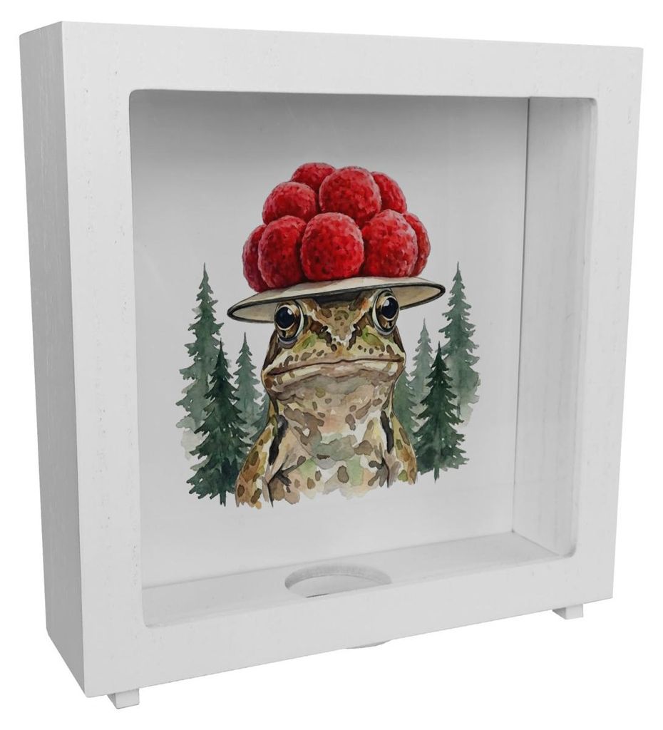 Grasfrosch mit Bollenhut Rahmen Spardose aus Holz Schwarzwald Motiv