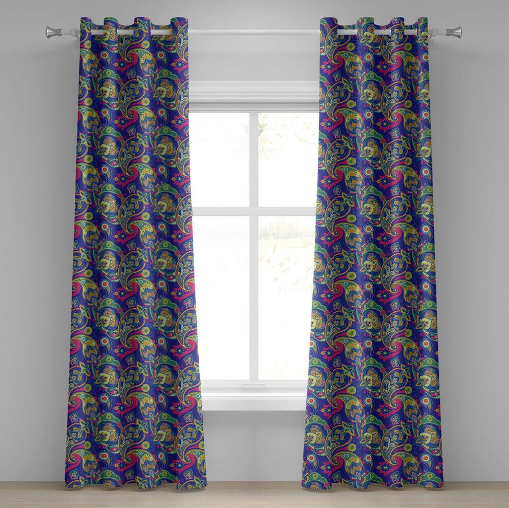 ABAKUHAUS Paisley Ösenvorhang, Klassische persische Jacquard Boteh Ikat Motive alte Waliser-Birnen-Grafik, Dekorative 2-Panel-Fenstervorhänge, 28...