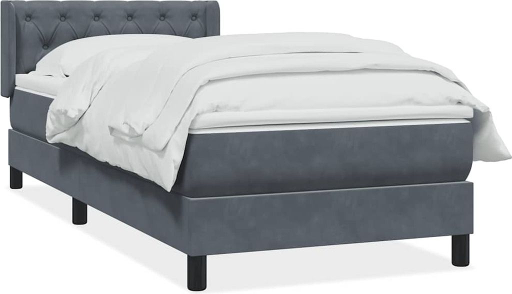 vidaXL Boxspringbett mit Matratze Dunkelgrau 80x210 cm Samt