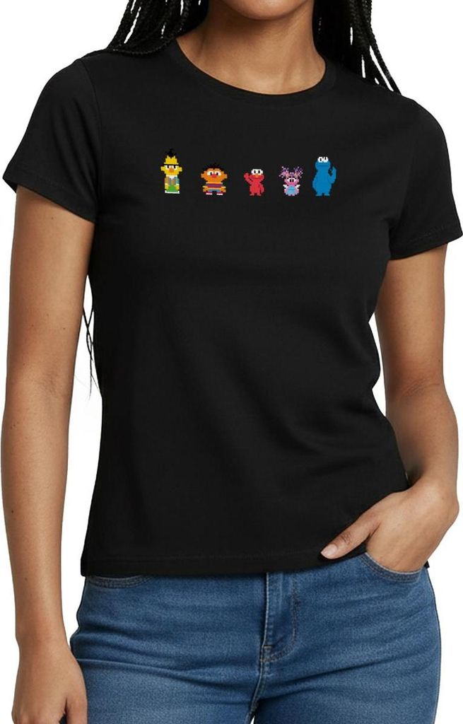 Spreadshirt Sesamstraße Pixel Charaktere Frauen T-Shirt, XXL, Schwarz