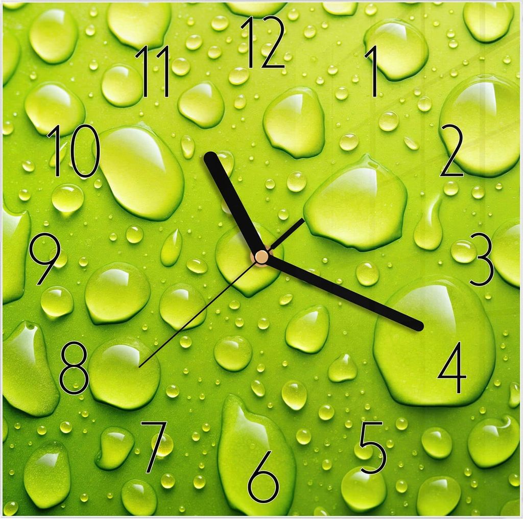 Wanduhr aus Glas mit Motiv Wassertropfen- 30 x 30 cm - inkl. Aufhängesystem