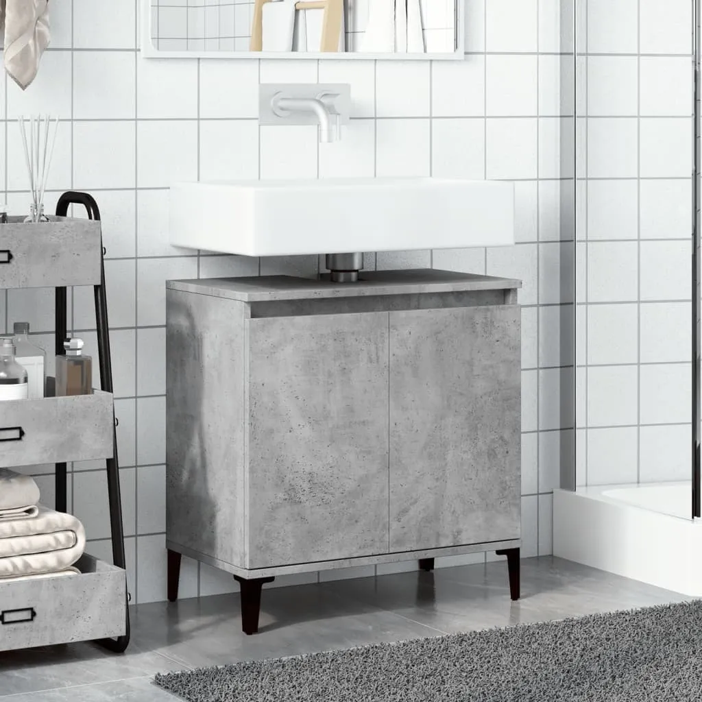 Meuble bas de lavabo en bois composite gris béton 60 cm de haut durable