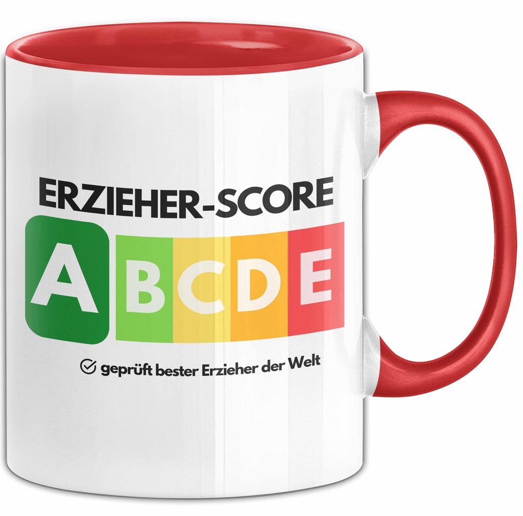 Erzieher-Score Tasse Geschenk Bester Erzieher Der Welt Abschied Witz Abschiedsgeschenk Kindergärtner (Rot)