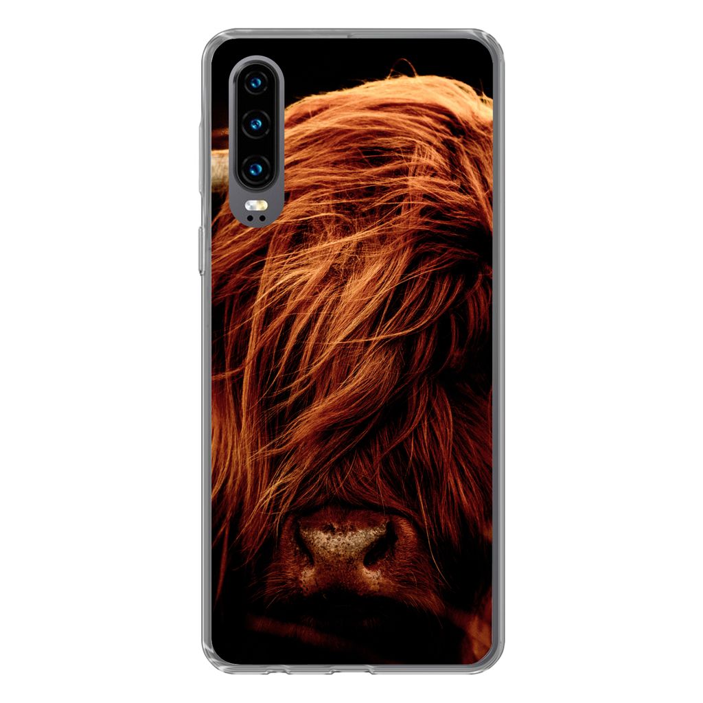 MuchoWow Handyhülle Schutzhülle Hülle für Huawei P30 Schottischer Highlander - Kuh - Hörner - Porträt - Tiere Silikon Softcase Handy Hülle...