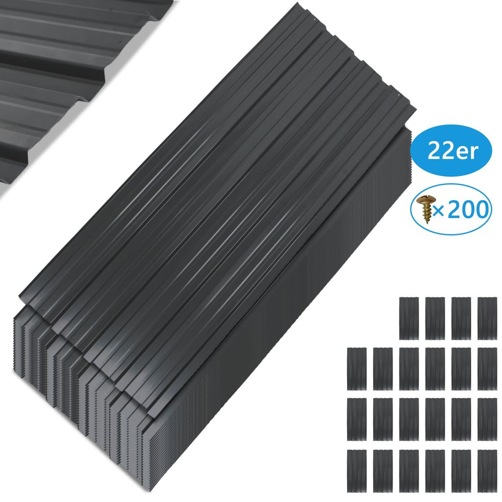 22 × verzinktes Trapezblech Anthrazit 108x42,6cm=10m² 0,25mm korrosionsbeständig mit Rille