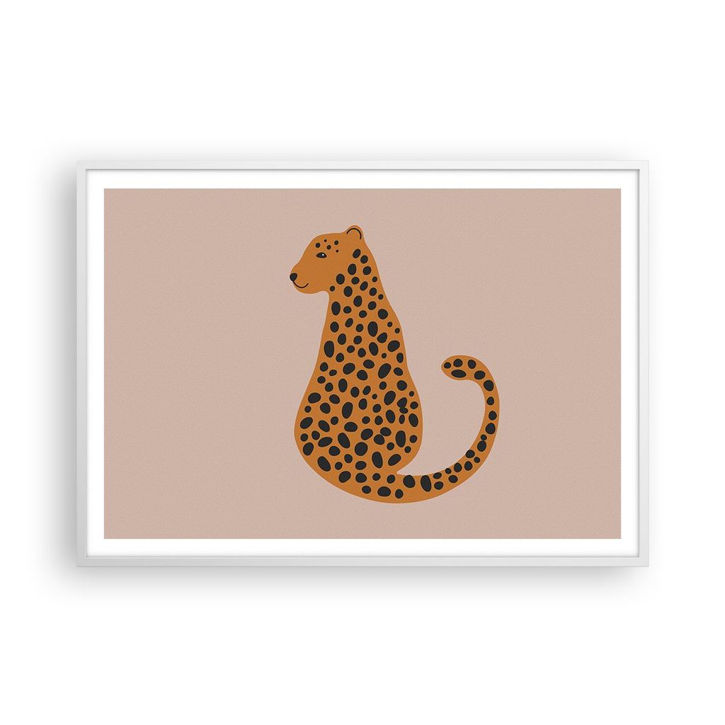 Gerahmtes Poster - Weißer Rahmen - Panther Grafik Leopard - 100x70 cm - Wand Bild - Wanddeko - Wandbilder - Kunstposter - Wandposter - Bilderrahme...