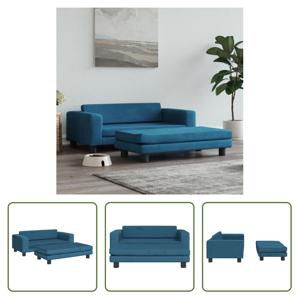 The Living Store Hundebett mit Verlängerung Blau 100x50x30 cm Samt