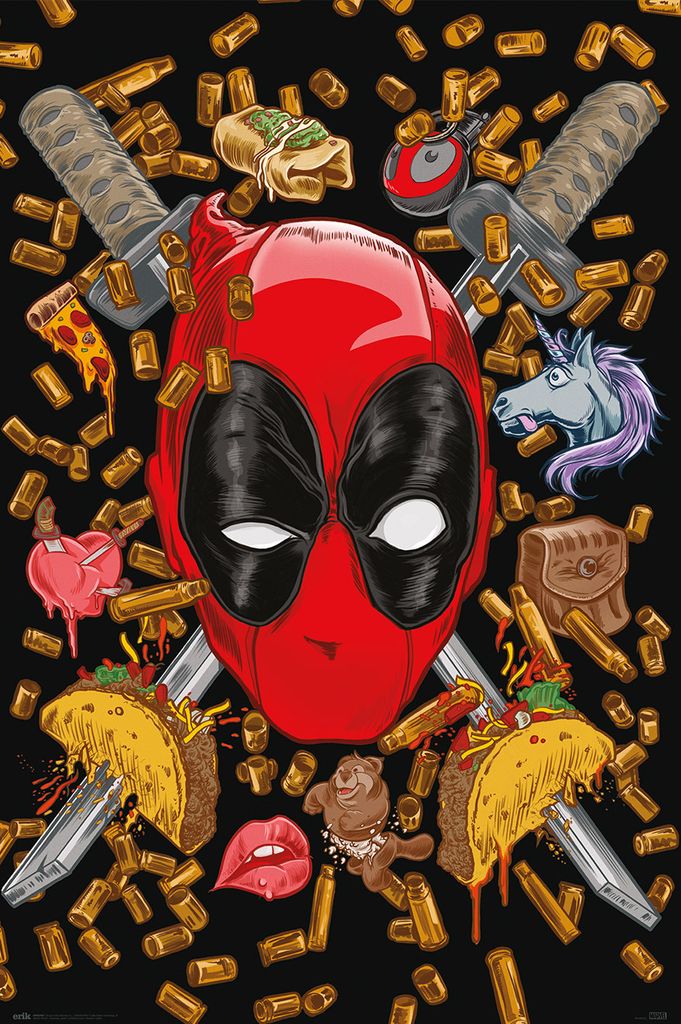 Marvel Deadpool Poster Bullets and Chimichangas 61 x 91,5 cm
