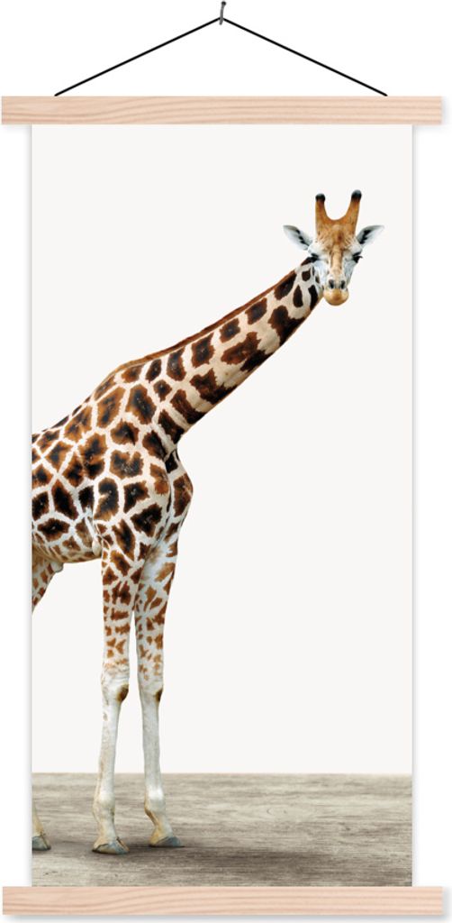 MuchoWow Textilposter Giraffe - Tiere - Weißer Hintergrund - Kinder - Junge - Mädchen 60x120 cm mit holzfarbenen Rahmen - Holz