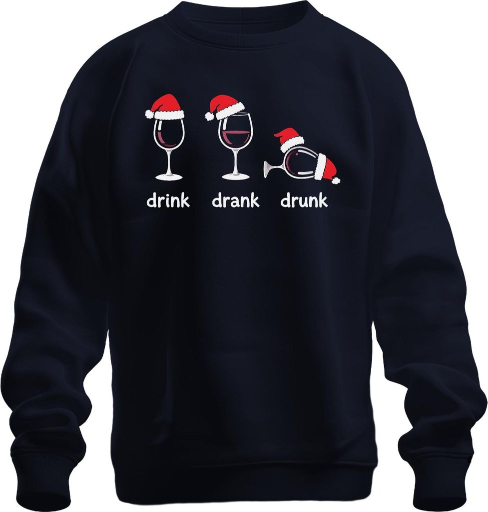 drink drank drunk Weinglas Lustig Weihnachten Geschenk Party Uni Sweatshirt Pullover, Navy, XXL