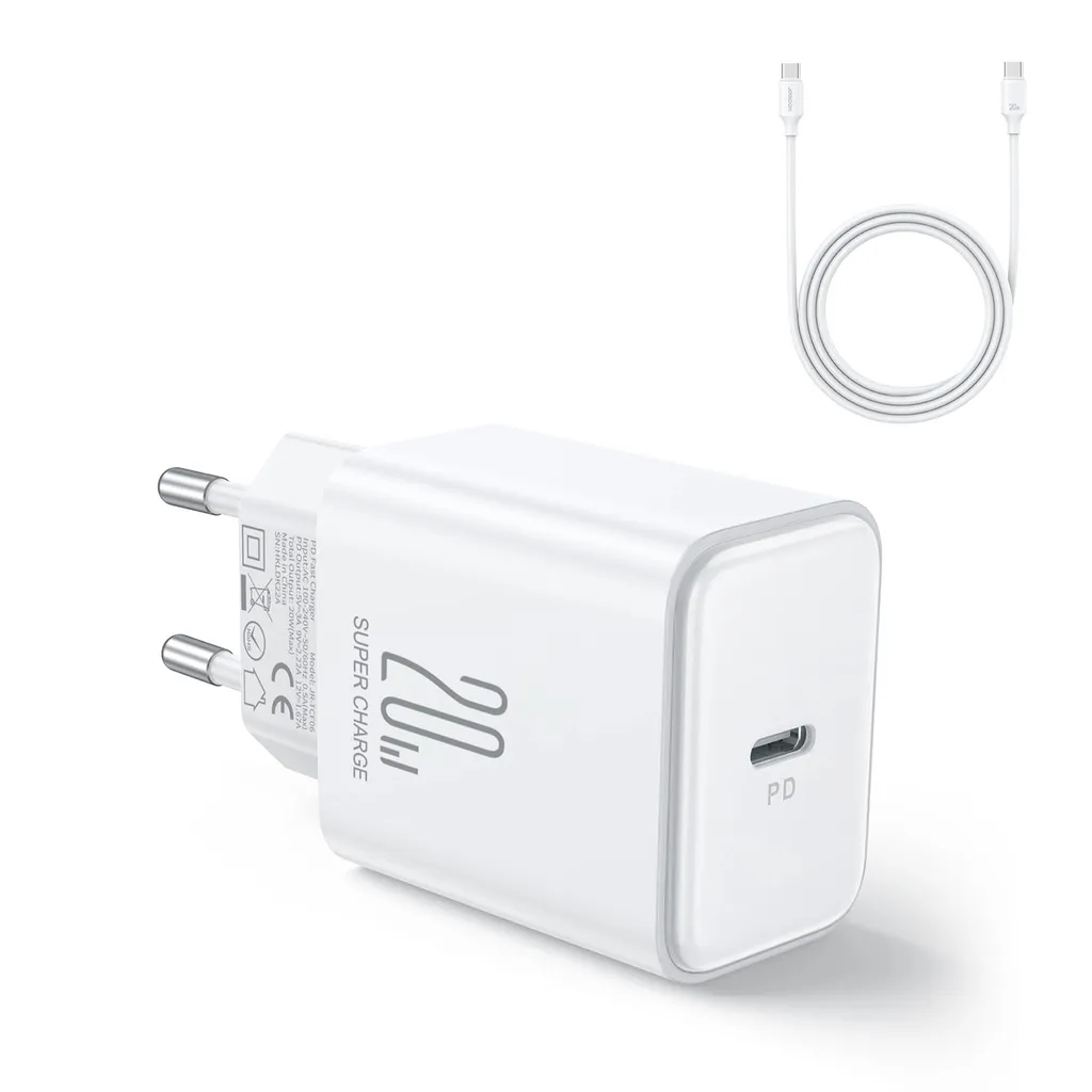 Caricabatterie Rapido Joyroom 20W PD JR-TCF06 + Cavo USB-C Bianco