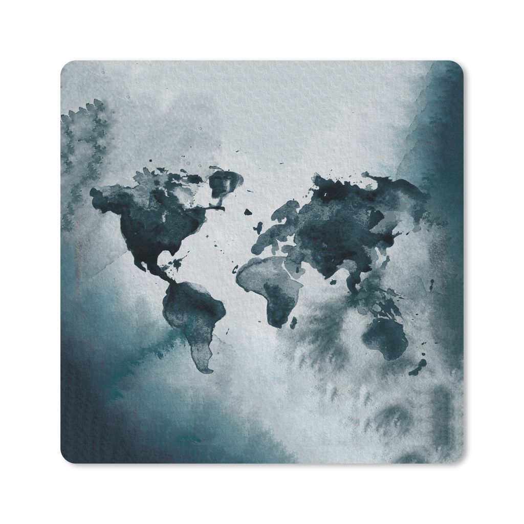 MuchoWow Mauspad Mousepad Weltkarte - Blau - Aquarell 20x20 cm - Mousepads - Maus Mat - Pad - Mausunterlage - Desk Mat - Bureauartikeln