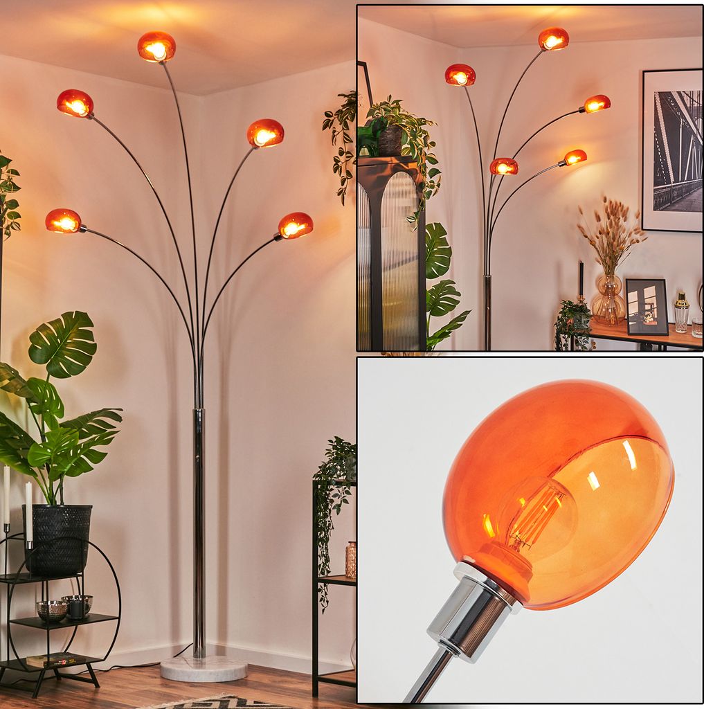 Suio Stehlampe aus Metall in Weiß/Chromfarben/Orange, Retro/Vintage-Design