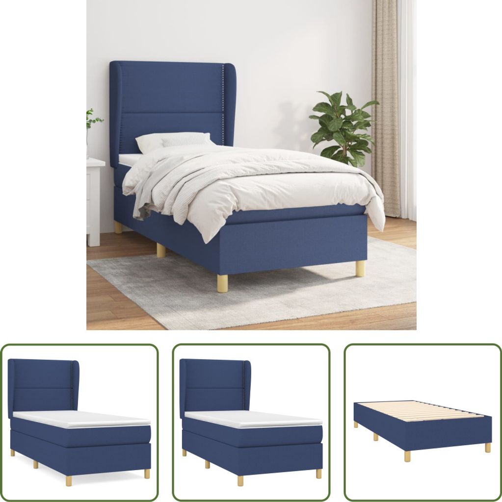 The Living Store Boxspringbett mit Matratze Blau 90x200 cm Stoff