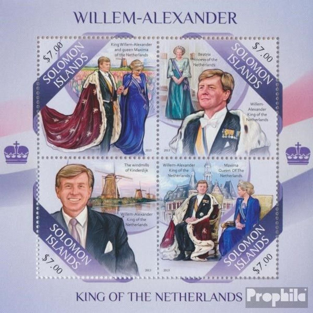 Briefmarken Salomoninseln 2013 Mi 2097-2100 Kleinbogen (kompl. Ausg.) postfrisch Willem Alexander