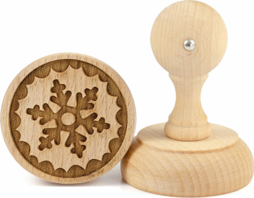 Folkroll Motiv-Keksstempel Schneeflocke, Ø 60 mm, Cookiestempel, Backstempel, Keks, Stempel, Buchenholz, 231228