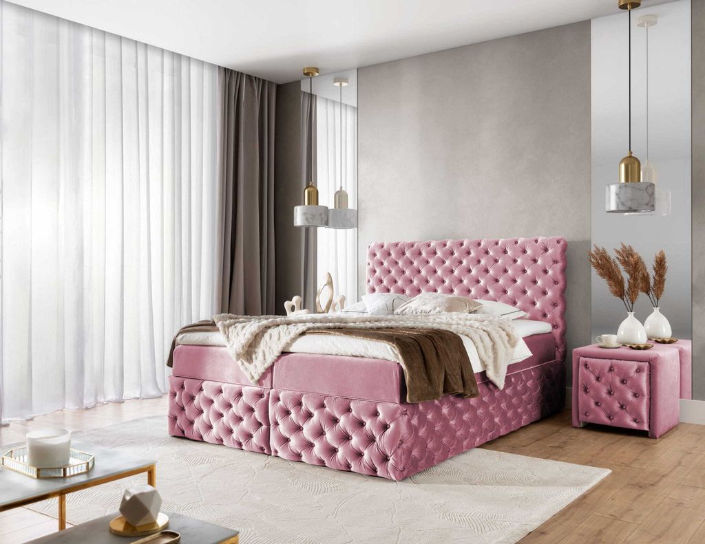 YOURHOUSE24 Boxspringbett Castel (Bonell-Matratze und Topperr), mit zwei Bettkästen (Farbe: Ikoo 06, Größe: 160x200 cm)