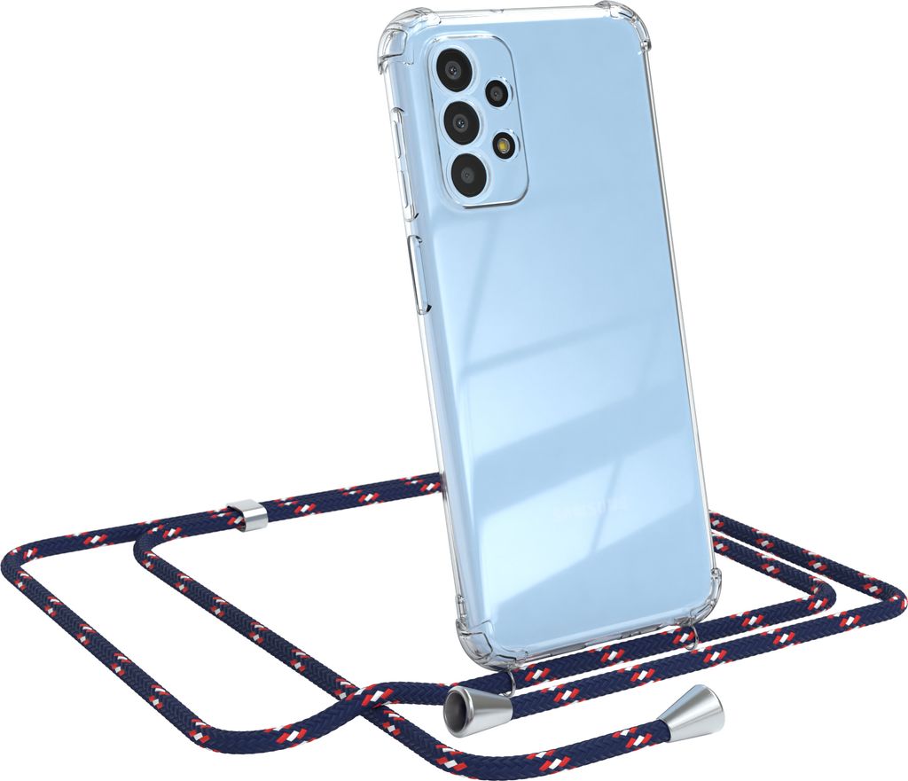 EAZY CASE Handykette kompatibel mit Samsung Galaxy A23 5G, Handyhülle mit Umhängeband, Handykordel, Schutzhülle Clear, Band in Blau
