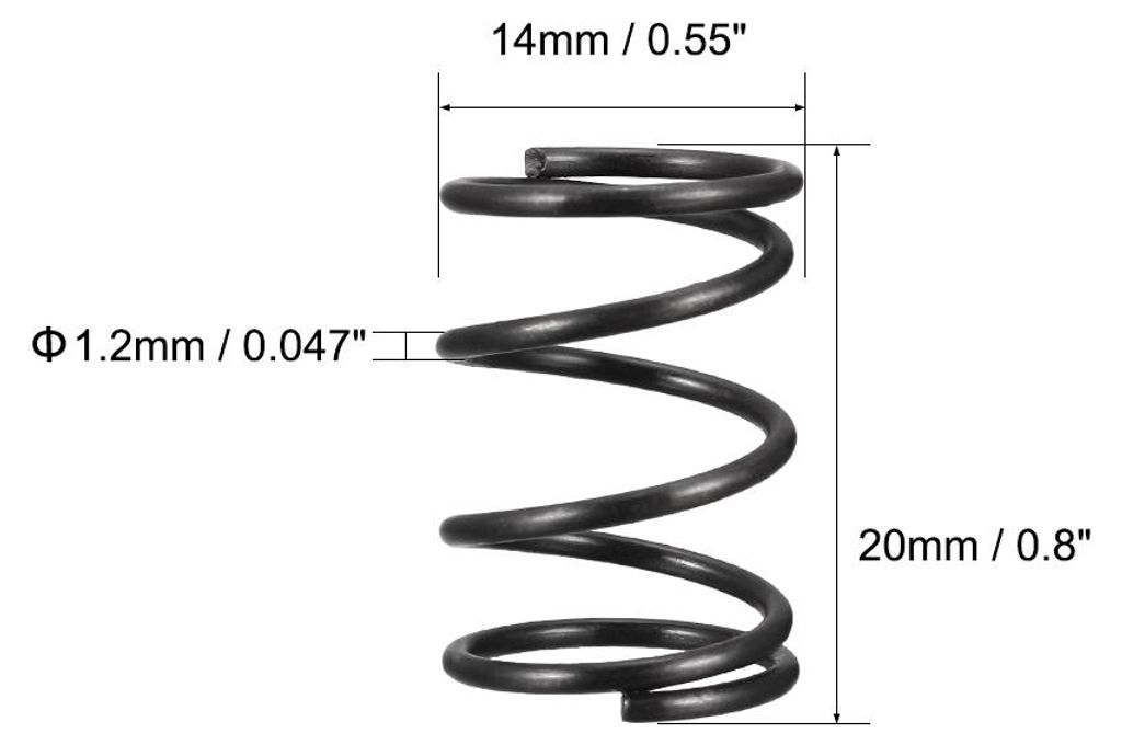 10Stk. Spannfeder Mikro Druckfeder Federstahl 1,2mm Kabeldmr. 14mm Au?endmr. 20mm freie L?nge schwarz