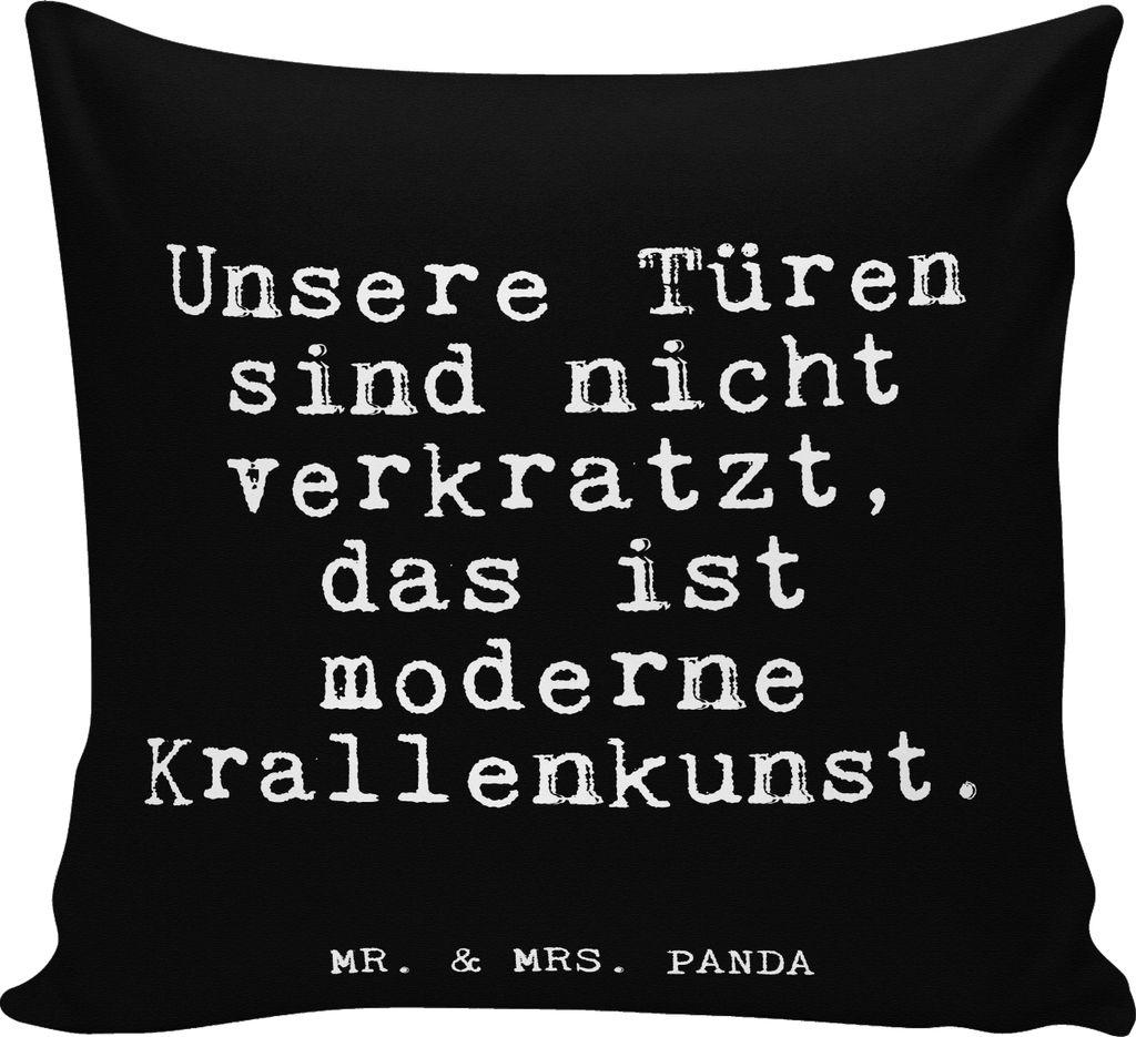 Mr. & Mrs. Panda Kuschel Kissen Unsere Türen sind nicht... - Schwarz - Geschenk, Lustige Sprüche, Deko, 40x40, lustiger Spruch, Kuschelkissen, So...