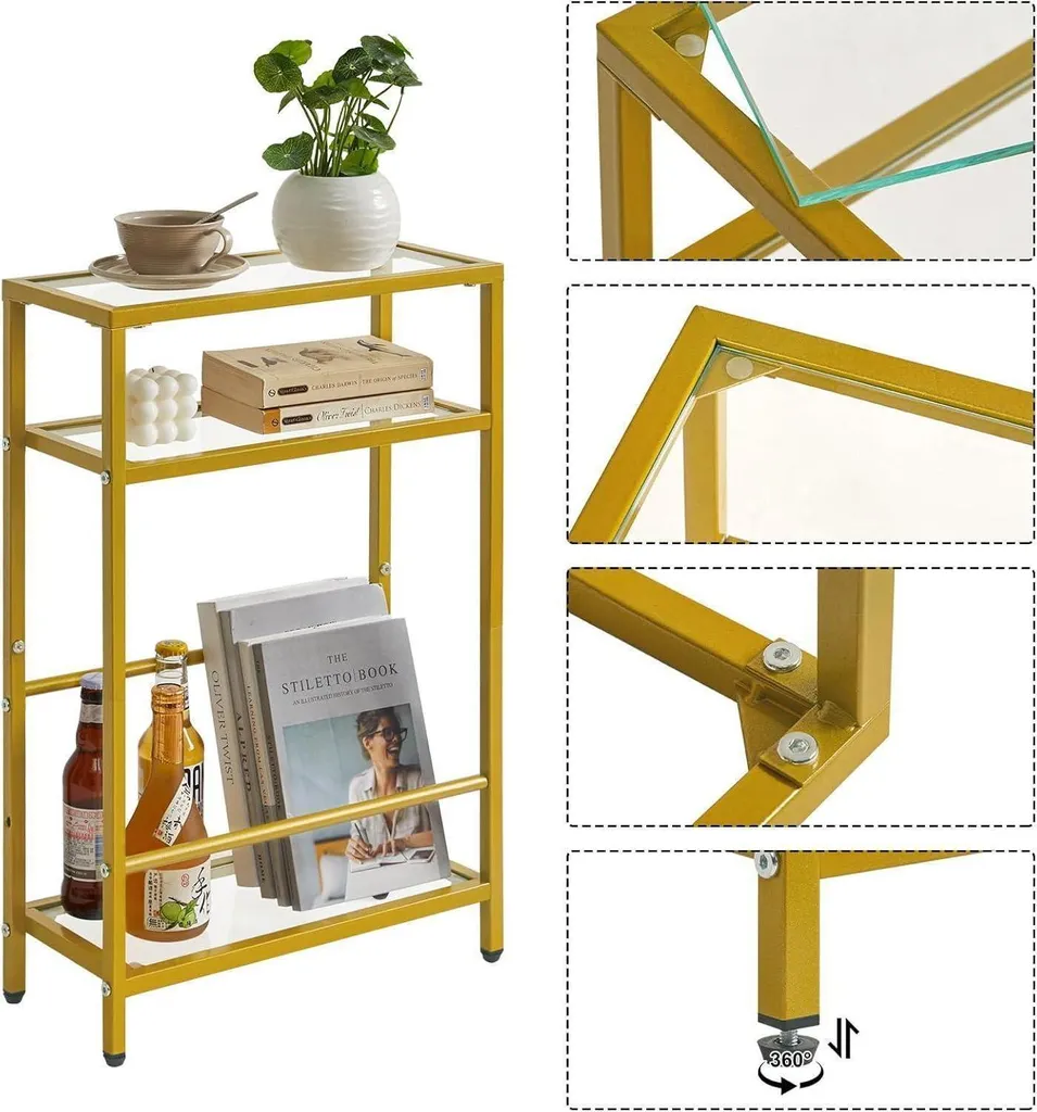 Table d'appoint en verre doré avec porte-revues 3 étages chic