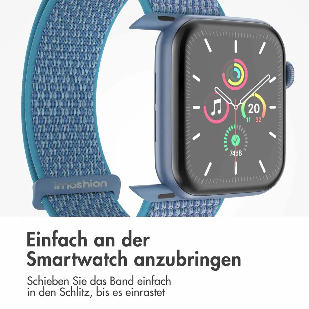Watch Ultra - 49 mm, Watch Ultra 2 - 49 mm, Watch SE - 44 mm, Watch SE 2023 - 44 mm, Watch SE 2022 - 44 mm, Watch 9 - 45 mm, Watch 8 - 45 mm, Watch 7 - 45 mm, Watch 6 - 44 mm, Watch 5 - 44 mm, Watch 5 - 44 mm, Watch 4 - 44 mm, Watch 44 mm, Watch 42 mm, Watch 3 - 42 mm, Watch 2 - 42 mm, Watch 1 - 42 mm, Watch 1 - 42 mm, Watch 10 - 46 mm Cinturino: imoshion Nylonband 2.0 - 7