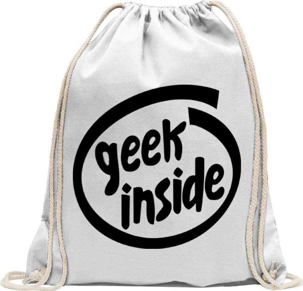Kiwistar - Turnbeutel - weiss - geek inside - Fun Rucksack Sport Beutel Gymsack Baumwolle mit Ziehgurt